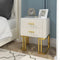 White Modern Small 2 Drawers Nightstand With Faux Marble Top And Gold Base