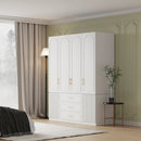 Modern Luxury White Wide Armoire Clothes Cabinet with 3 Drawers & 6 Doors