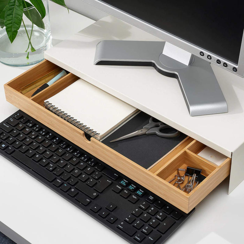 Laptop Desktop Monitor Stand With Wooden Drawer By Miza