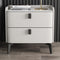 Faux Leather Nightstand With 2 Drawers White Bedside Table With Stone Top