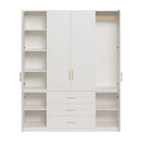 Modern Luxury White Wide Armoire Clothes Cabinet with 3 Drawers & 6 Doors