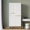 Modern White Closet with Sliding Doors Wardrobe with Shelves & Hanging Rod