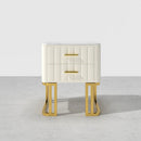 White Modern Small 2 Drawers Nightstand With Faux Marble Top And Gold Base