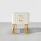 White Modern Small 2 Drawers Nightstand With Faux Marble Top And Gold Base