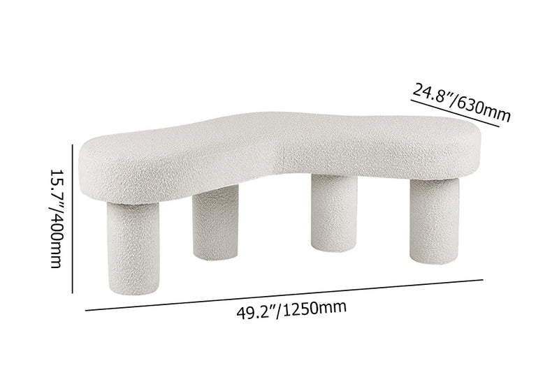 White Bedroom Bench Boucle Tufted Long Bench With 4 Legs