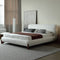 White Boucle Platform Bed Queen Size Bed Frame With Upholstered Headboard