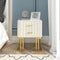 White Modern Small 2 Drawers Nightstand With Faux Marble Top And Gold Base