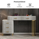 Modern Velvet Upholstered Makeup Vanity Table Expandable Dressing Table with Cabinet