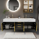 Black Double Sink Wall Mounted Bathroom Vanity With Drawers Faux Marble Top