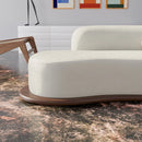 Modern White Velvet 4 Seaters Curved Sofa With Low Back Wooden Base