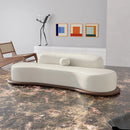 Modern White Velvet 4 Seaters Curved Sofa With Low Back Wooden Base