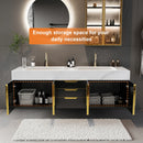 Black Double Sink Wall Mounted Bathroom Vanity With Drawers Faux Marble Top