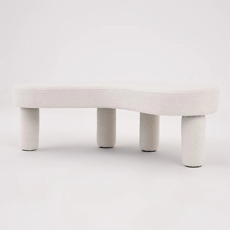 White Bedroom Bench Boucle Tufted Long Bench With 4 Legs