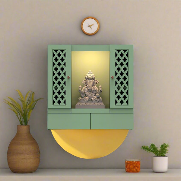 Graceful Devotion: Wall-Mounted Puja Shelf with Elegant Design