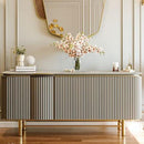 Elegant Modern Console Setup With Fluted Paneling For Sophisticated Entryway or Living Space