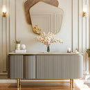 Elegant Modern Console Setup With Fluted Paneling For Sophisticated Entryway or Living Space