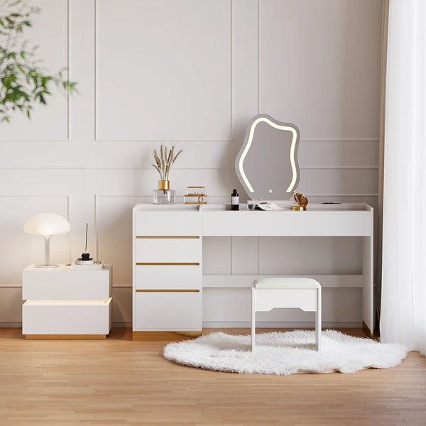 All-in-One Beauty: Smart Nightstand & Vanity Set/Dressing Table