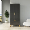 Modern White & Black Tall Wardrobe with Storage Bedroom Clothing Armoire