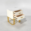 White Modern Small 2 Drawers Nightstand With Faux Marble Top And Gold Base