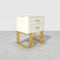 White Modern Small 2 Drawers Nightstand With Faux Marble Top And Gold Base