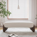 Modern White Boucle Bedroom Bench Upholstered Long Bench With Wood Legs