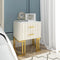 White Modern Small 2 Drawers Nightstand With Faux Marble Top And Gold Base