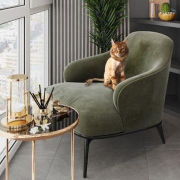 Velvet Lounge Chair with Gold Accent Table: A Modern Touch to Urban Balcony Comfort