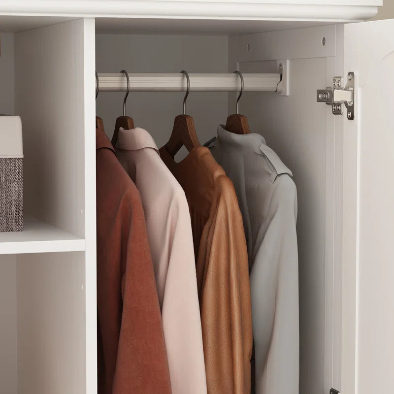 Stylish White Bedroom Armoire with Built-In Mirror and Ample Storage/Cupboard for Bedroom