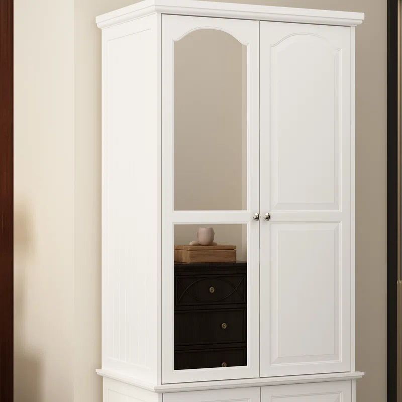 Stylish White Bedroom Armoire with Built-In Mirror and Ample Storage/Cupboard for Bedroom