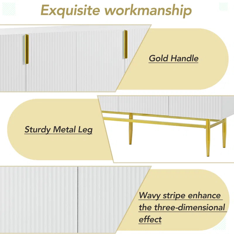 Modern Elegant 4-Door Sideboard, Buffet Cabinet With Gold Metal Handle