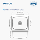 Nirali Grace Plain Deluxe Stainless Steel Single Bowl Kitchen Sink in 304 Grade