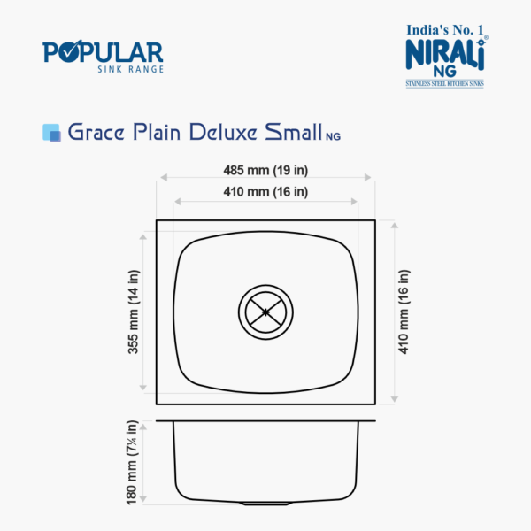 Nirali Grace Plain Deluxe Stainless Steel Single Bowl Kitchen Sink in 304 Grade