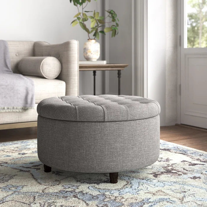 Sophisticated Round Tufted Velvet Storage Ottoman & Seat