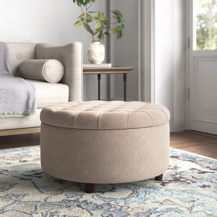 Sophisticated Round Tufted Velvet Storage Ottoman & Seat