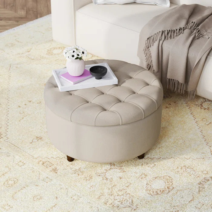 Sophisticated Round Tufted Velvet Storage Ottoman & Seat