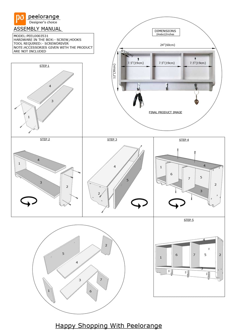 White Utility Three Compartment Shelf With Steel Hanging Hooks By Miza