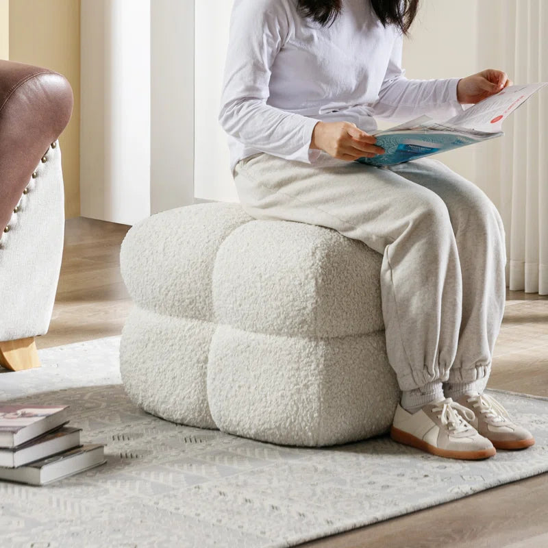 Comfortable Round Stuffed Pouf Ottoman - Plaid Design with Foam