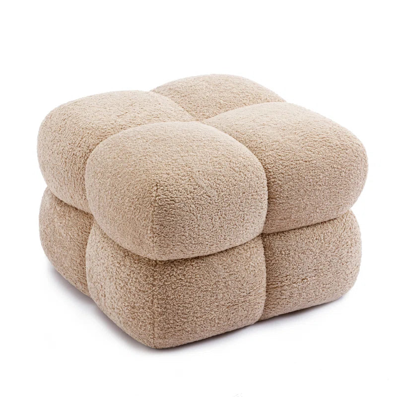 Comfortable Round Stuffed Pouf Ottoman - Plaid Design with Foam