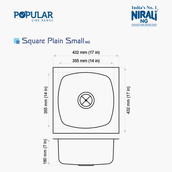 Nirali Square Plain Stainless Steel Single Bowl Kitchen Sink in 304 Grade