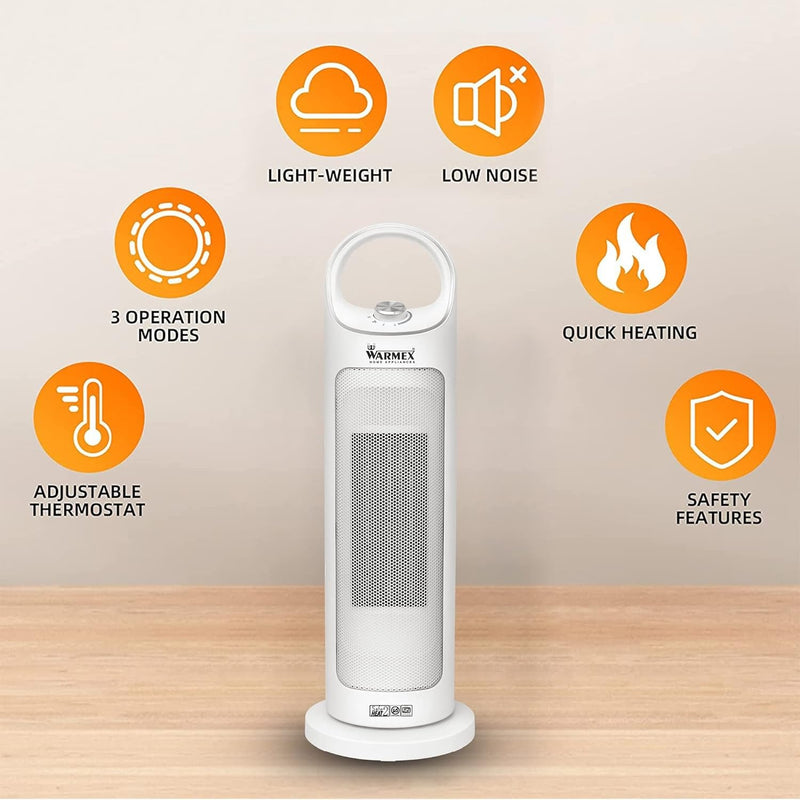 FERVOUR Electric PTC Heater Oscillating Tabletop Tower And Fan Heater By Warmex