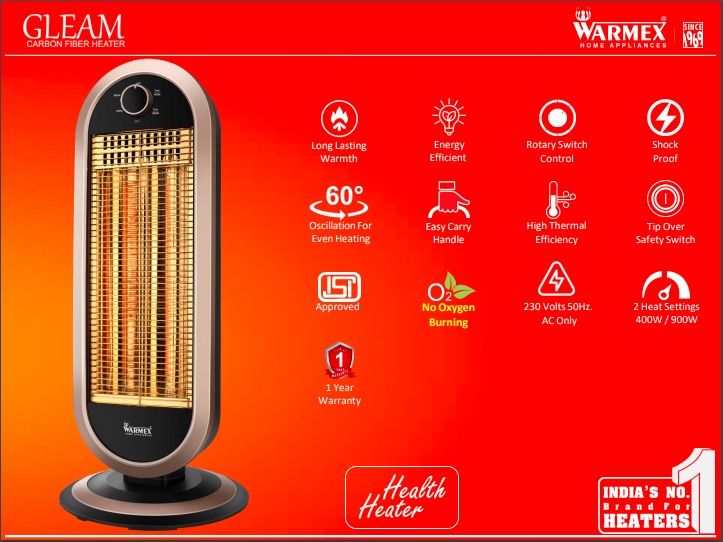 Gleam 400/900 Watts Carbon Room Heater By Warmex