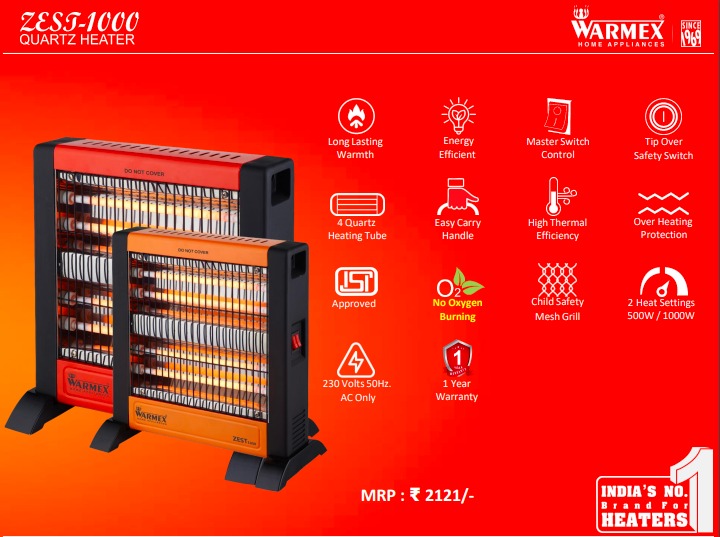 QUARTZ Heater ZEST 1000 Room Heater By Warmex