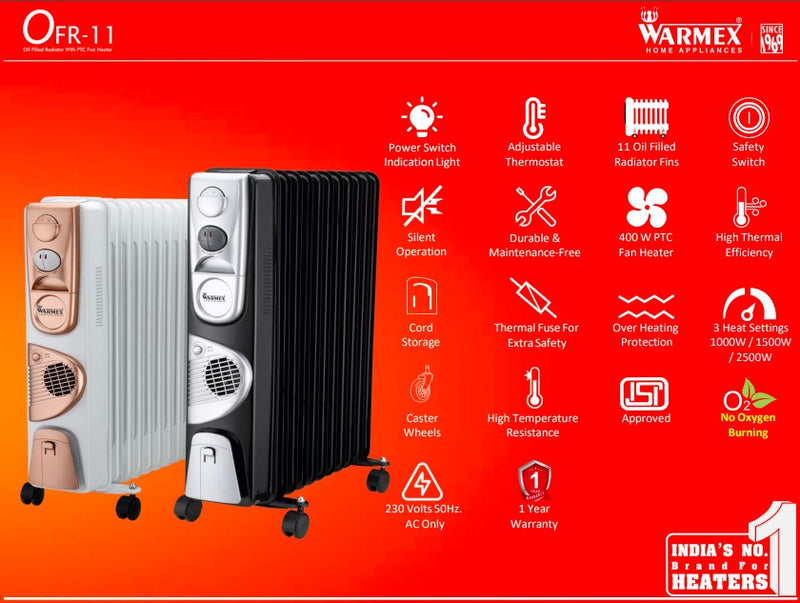 OFR 11 Radiant Room Heater 1000-2500W By Warmex