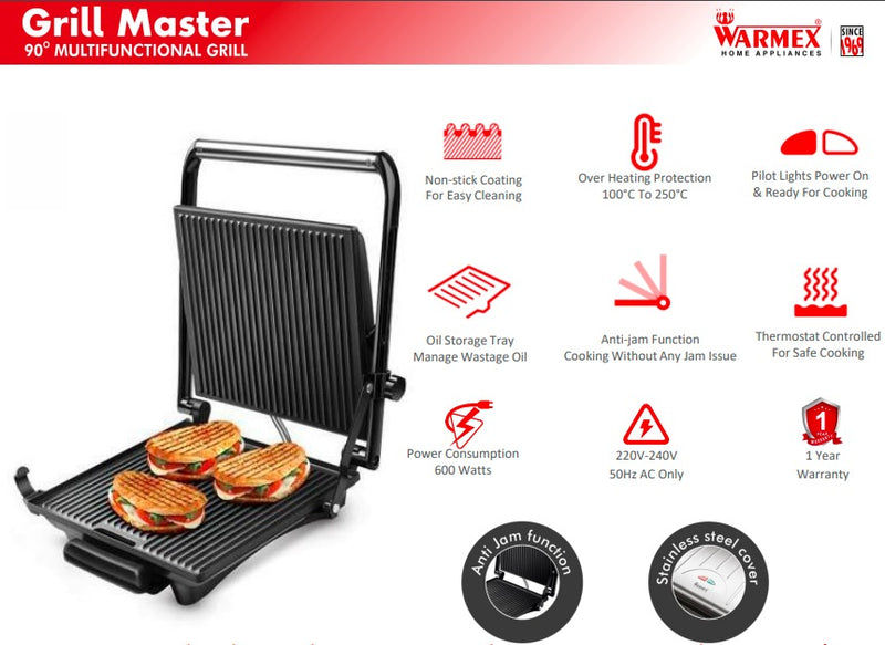 90 Grill 1800-2000W Electric Indoor Multi Functional Grill Master Sandwich Maker By Warmex