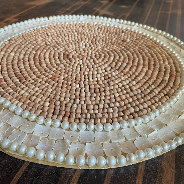 Handmade Round Pack Of 2 Shells & Wooden Beads Placemat For Dining & Side Table By APT