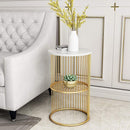 Round End Table Side Table With White Marble & Gold Metal Frame By APT
