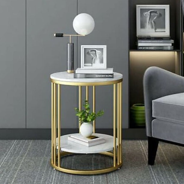 Round Striped Top Side Table With Metal Frame For Living Room/ Bedroom By APT