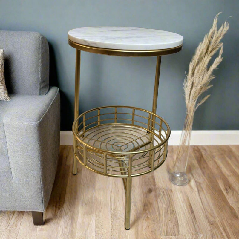 Modern Round Table With Marble Top & Metal Base  By APT