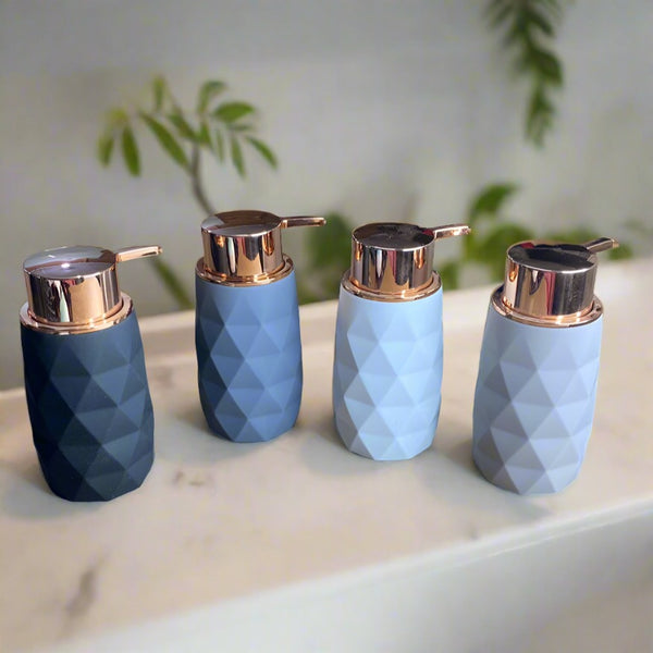 Elegant Diamond-Patterned Blue & Gold Liquid Soap Dispenser Set for Kitchen & Bathroom(1PC)- By-APT