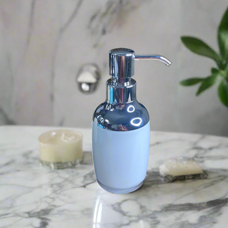 Chrome Plated Glossy Soap, Lotion Dispensers In Cream, Grey, Blue, & White(1 PC)-By-APT